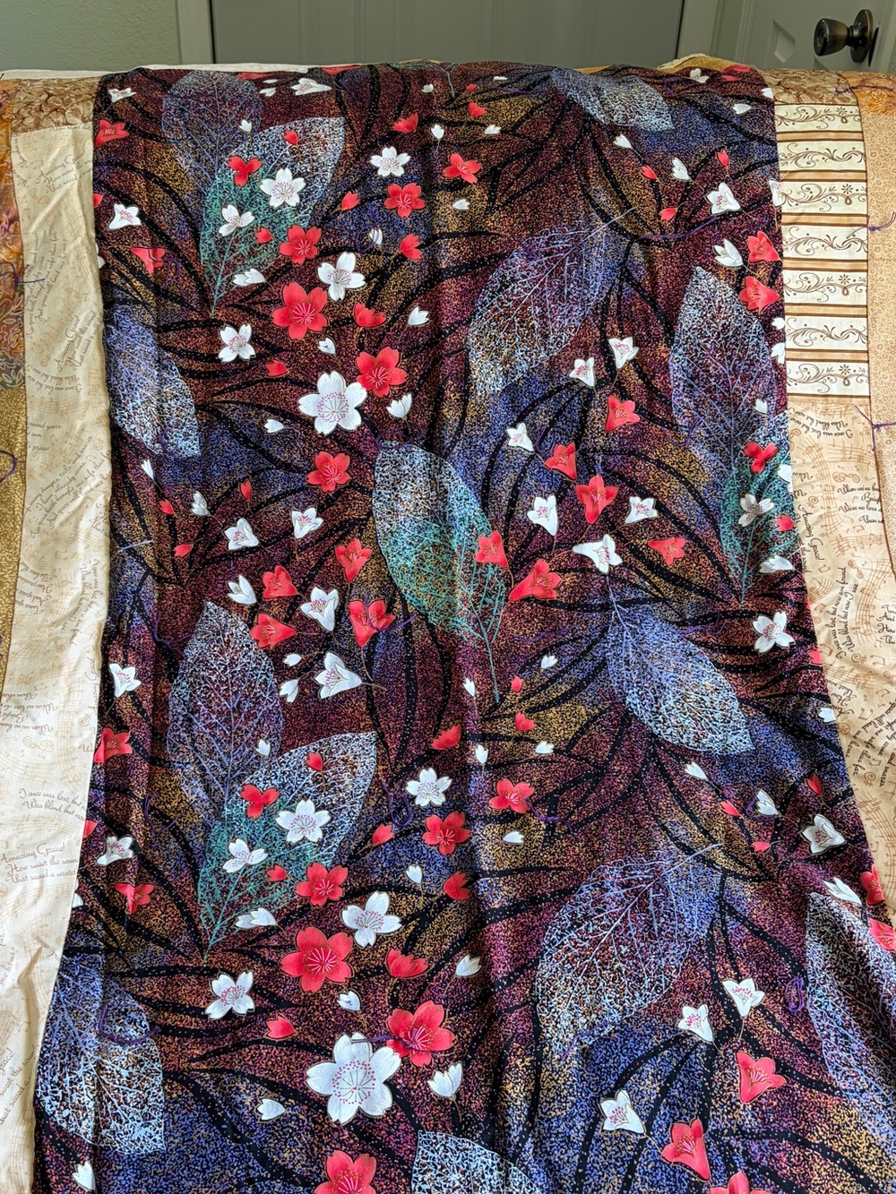 Handmade Amazing Grace & Japanese Floral Quilt (5’x4’ Lap / Throw) Reversible